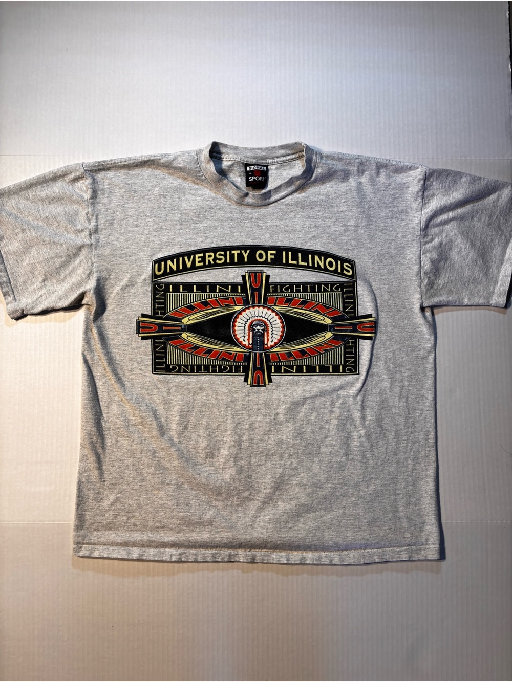 Vtg Signal Sport University Illinois Fighting Illini Chief Illiniwek 90’s Tshirt